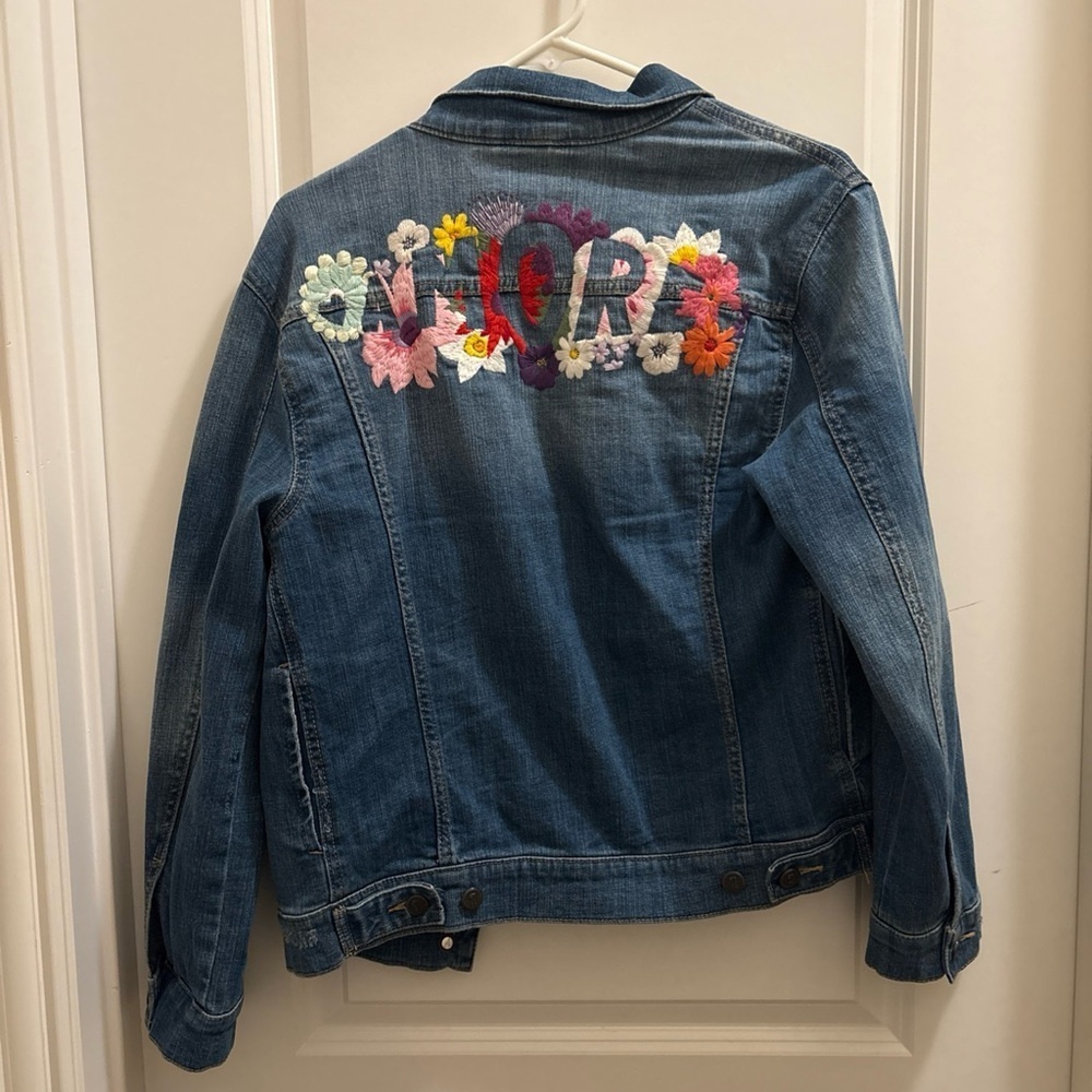 Anthropologie Pilcro XS Embroidered Denim Jacket AMORE Floral Boho Jean Jacket - Picture 7 of 8